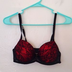 Red & black Lace Covered Underwire Bra Size 34B